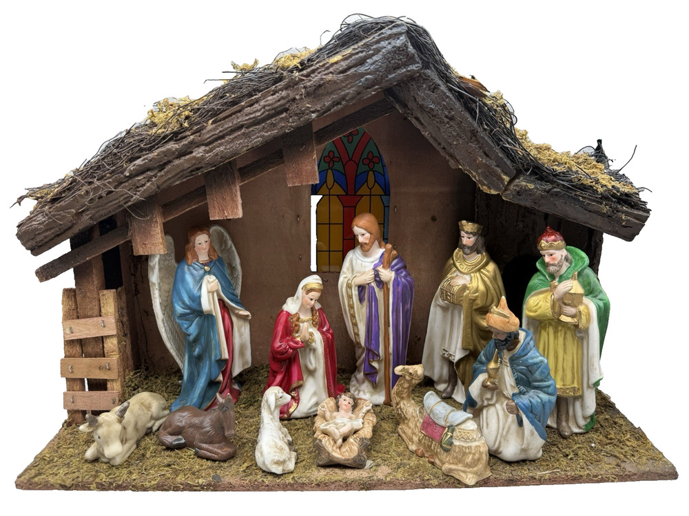 Holiday Time 12 Piece Lighted Nativity Set , w/Damage *Read Description!